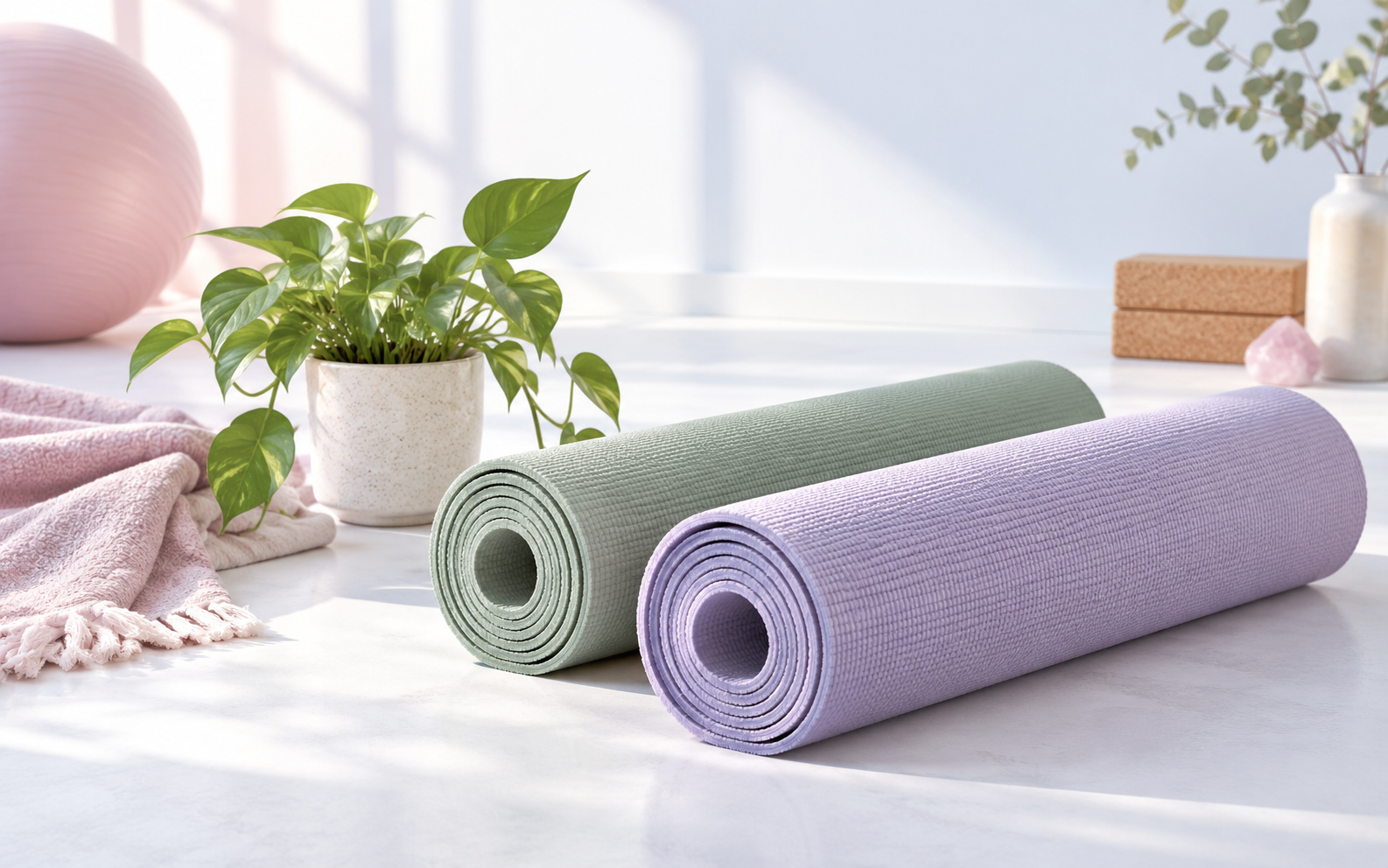 Yoga mats in a bright room